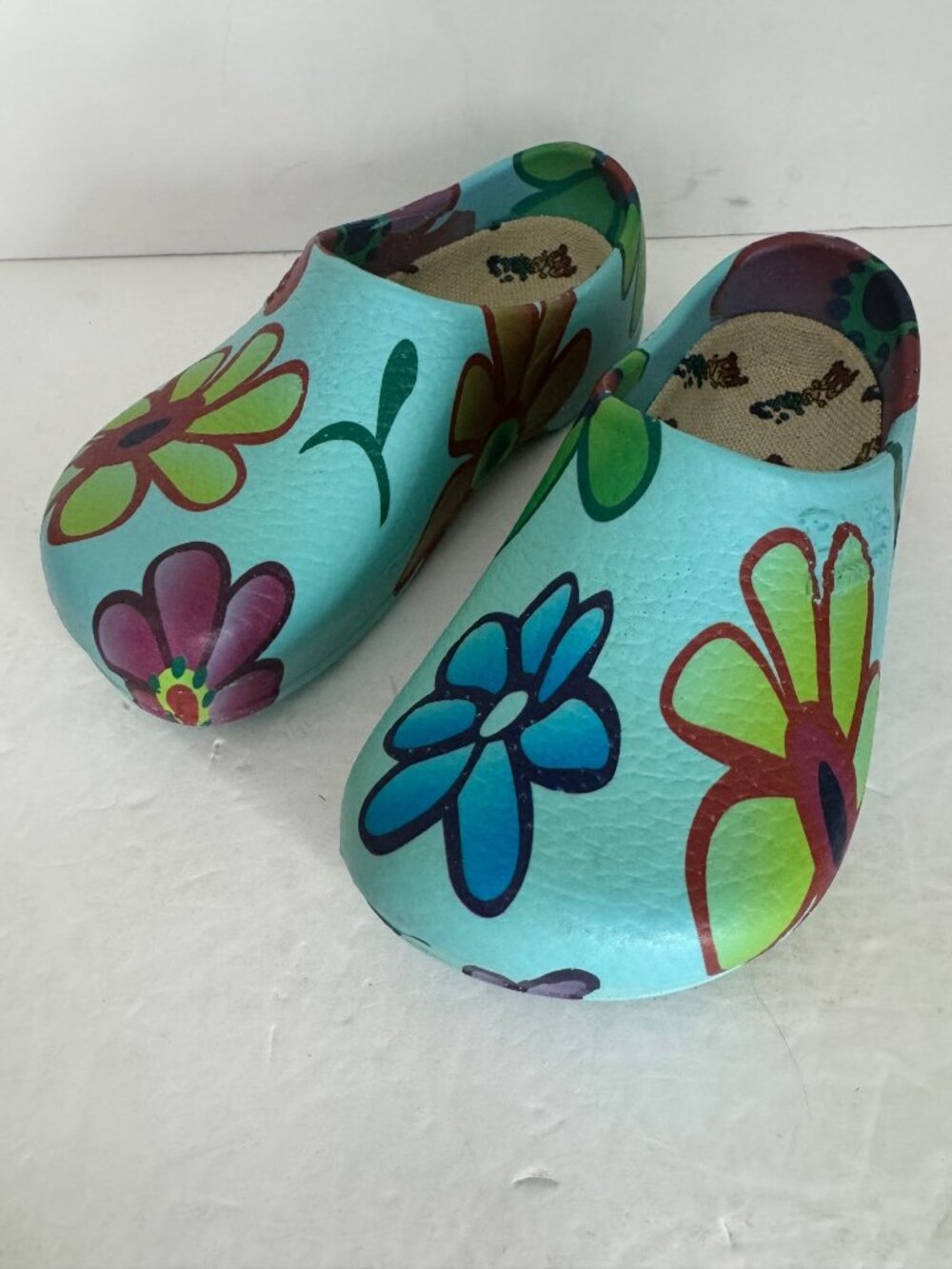 Birkenstock Birki Super Blue Floral Clogs Girls EU 28 US 10 Looks Hand Painted